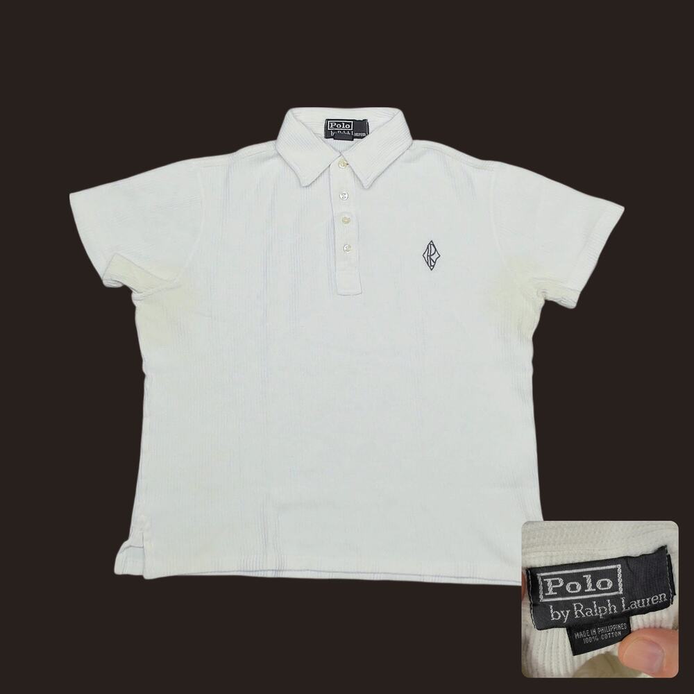 Vintage 90s Polo Ralph Lauren Ribbed Cropped Shirt White Women's L